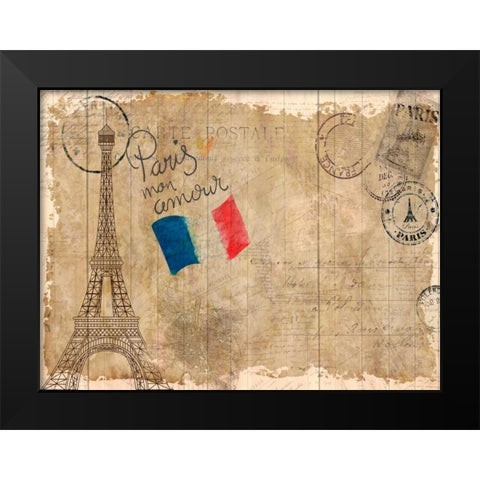 Post Card Paris Black Modern Wood Framed Art Print by Allen, Kimberly