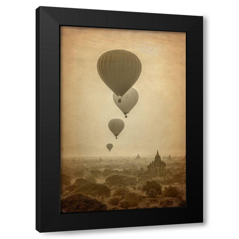 Hot Air Balloon Ride Black Modern Wood Framed Art Print with Double Matting by Kimberly, Allen