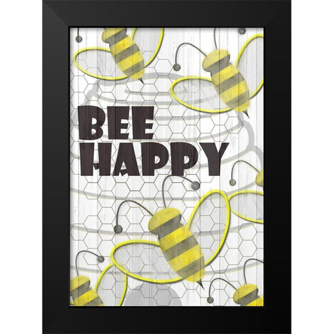 Bee Happy Black Modern Wood Framed Art Print by Kimberly, Allen