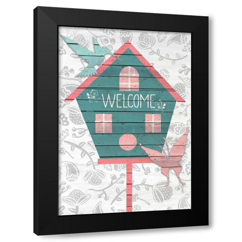 Welcome Birdhouse Black Modern Wood Framed Art Print with Double Matting by Kimberly, Allen