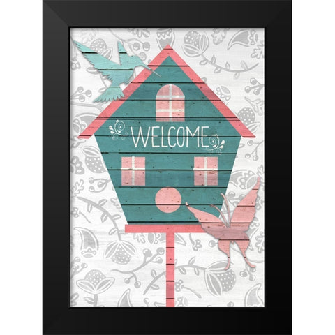 Welcome Birdhouse Black Modern Wood Framed Art Print by Kimberly, Allen
