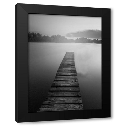 At the Dock BW Black Modern Wood Framed Art Print by Kimberly, Allen