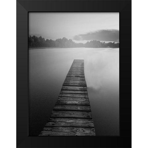 At the Dock BW Black Modern Wood Framed Art Print by Kimberly, Allen