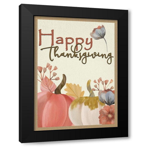 Happy Thanksgiving Floral Black Modern Wood Framed Art Print with Double Matting by Kimberly, Allen