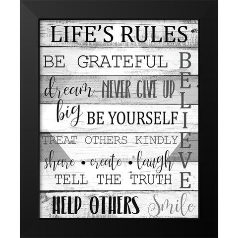 Lifes Rules Grey Black Modern Wood Framed Art Print by Kimberly, Allen