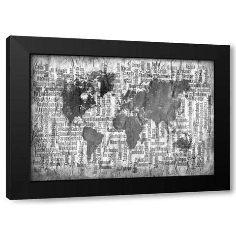 Map of the World Black and White Black Modern Wood Framed Art Print by Allen, Kimberly