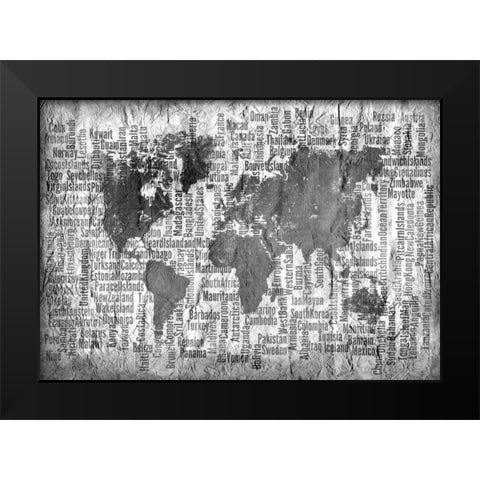 Map of the World Black and White Black Modern Wood Framed Art Print by Allen, Kimberly