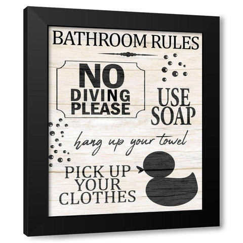 Bath Rules 1 Black Modern Wood Framed Art Print by Allen, Kimberly