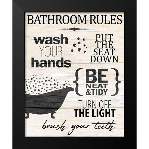 Bath Rules 2 Black Modern Wood Framed Art Print by Allen, Kimberly