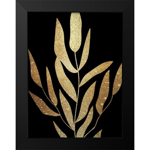 Plaster Leaves Gold 2 Black Modern Wood Framed Art Print by Kimberly, Allen
