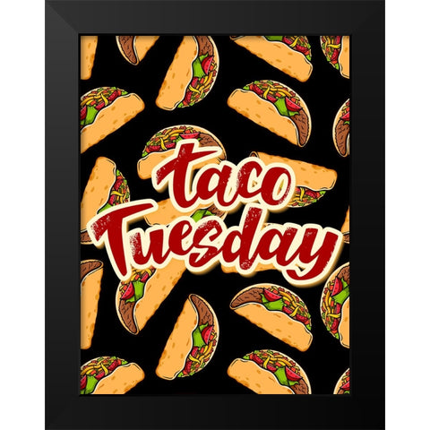 Taco Tuesday Pattern Black Modern Wood Framed Art Print by Allen, Kimberly