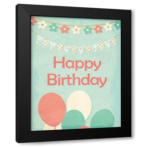 Happy Birthday Balloons Black Modern Wood Framed Art Print with Double Matting by Kimberly, Allen