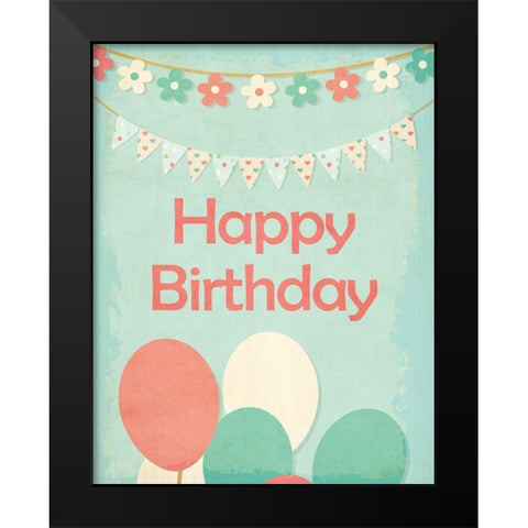 Happy Birthday Balloons Black Modern Wood Framed Art Print by Kimberly, Allen