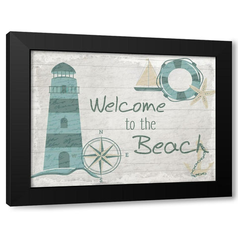 Welcome to the Beach Black Modern Wood Framed Art Print with Double Matting by Kimberly, Allen