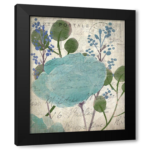 French Carte Postale Floral 1 Black Modern Wood Framed Art Print with Double Matting by Allen, Kimberly