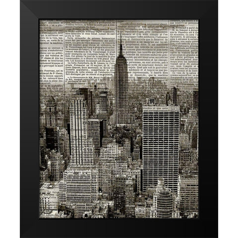 Newspaper City 1 Black Modern Wood Framed Art Print by Kimberly, Allen