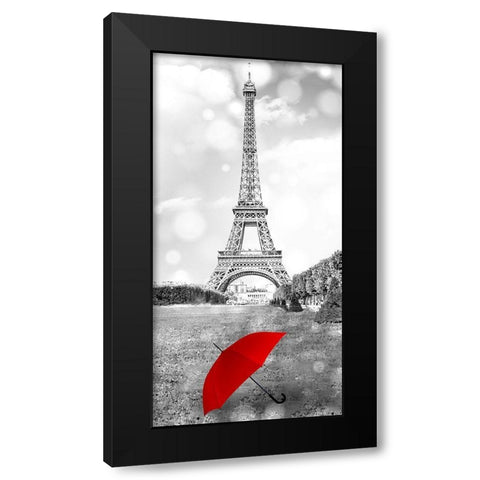 Red Umbrella Paris 1 Black Modern Wood Framed Art Print with Double Matting by Allen, Kimberly