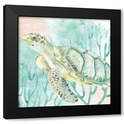 Sea Turtle Swim Black Modern Wood Framed Art Print with Double Matting by Allen, Kimberly