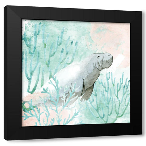 Manatee Swim Black Modern Wood Framed Art Print with Double Matting by Allen, Kimberly