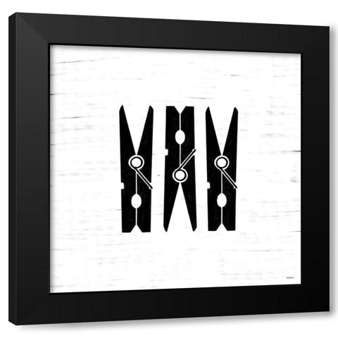 Clothespins Black Modern Wood Framed Art Print with Double Matting by Louise, Gigi