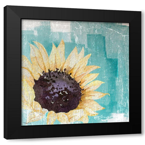 Sunflower Teal Black Modern Wood Framed Art Print with Double Matting by Louise, Gigi