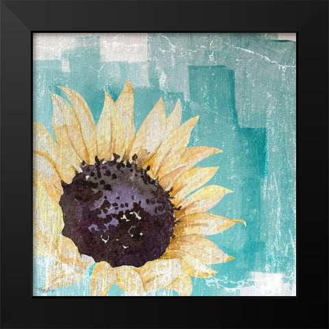 Sunflower Teal Black Modern Wood Framed Art Print by Louise, Gigi