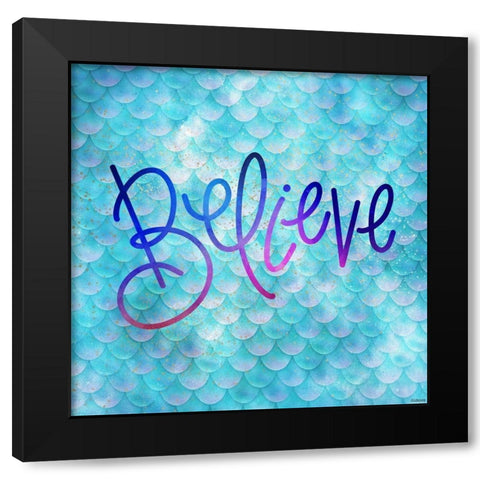 Believe Mermaid Black Modern Wood Framed Art Print with Double Matting by Louise, Gigi