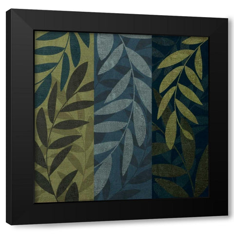 Green and Blue 3 Panel II Black Modern Wood Framed Art Print with Double Matting by Emery, Kristin