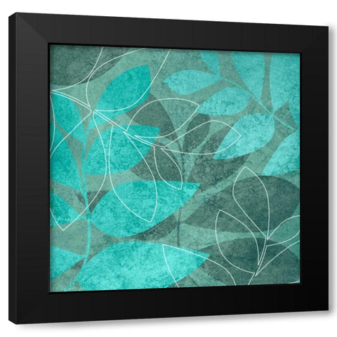 Teal Leaves I Black Modern Wood Framed Art Print with Double Matting by Emery, Kristin