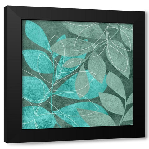 Teal Leaves II Black Modern Wood Framed Art Print by Emery, Kristin
