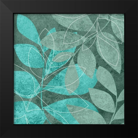 Teal Leaves II Black Modern Wood Framed Art Print by Emery, Kristin