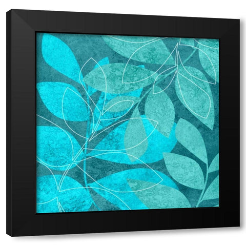 Turquoise Leaves II Black Modern Wood Framed Art Print with Double Matting by Emery, Kristin