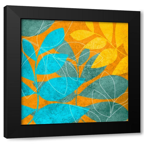 Aqua Leaves 1 Black Modern Wood Framed Art Print with Double Matting by Emery, Kristin