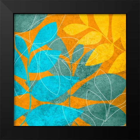 Aqua Leaves 1 Black Modern Wood Framed Art Print by Emery, Kristin