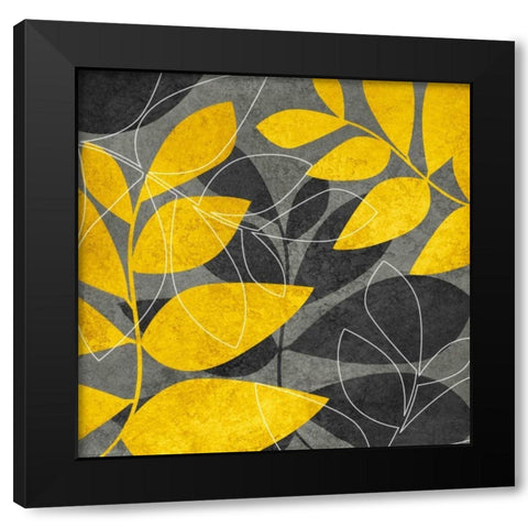 Gray and Gold Leaves I Black Modern Wood Framed Art Print with Double Matting by Emery, Kristin