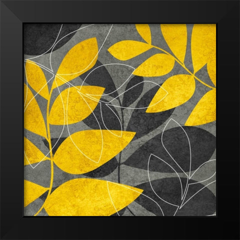 Gray and Gold Leaves I Black Modern Wood Framed Art Print by Emery, Kristin