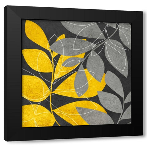 Gray and Gold Leaves II Black Modern Wood Framed Art Print by Emery, Kristin