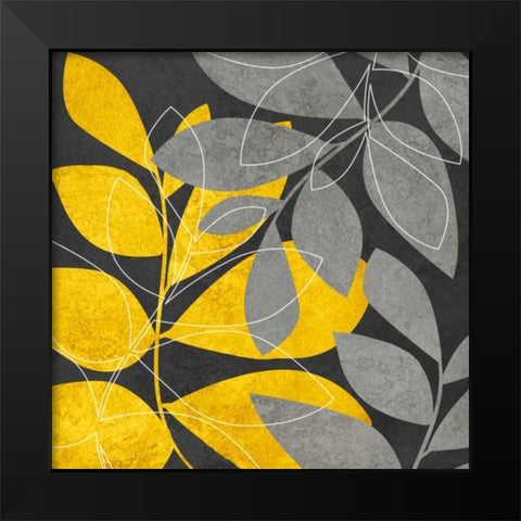Gray and Gold Leaves II Black Modern Wood Framed Art Print by Emery, Kristin