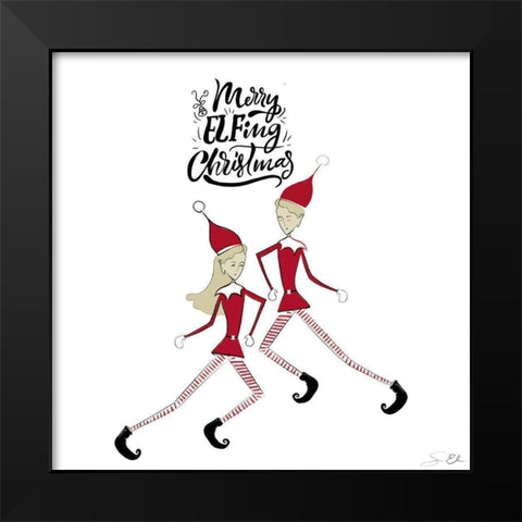 Merry Elfing Christmas 2 Black Modern Wood Framed Art Print by Elizabeth, Sara