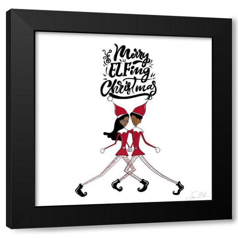 Merry Elfing Christmas Black Modern Wood Framed Art Print by Elizabeth, Sara