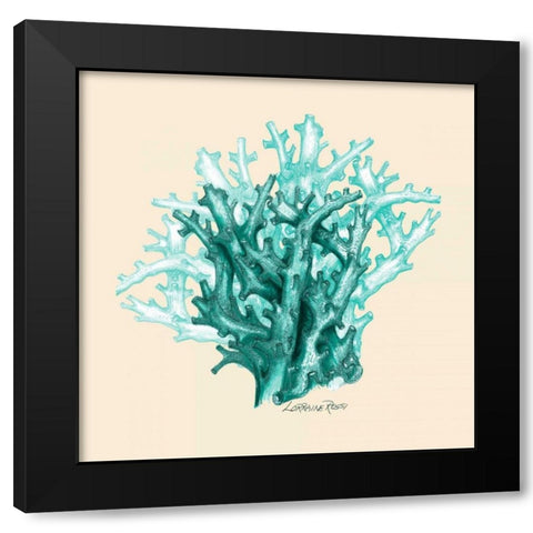 Teal Beige Coral Black Modern Wood Framed Art Print with Double Matting by Rossi, Lorraine