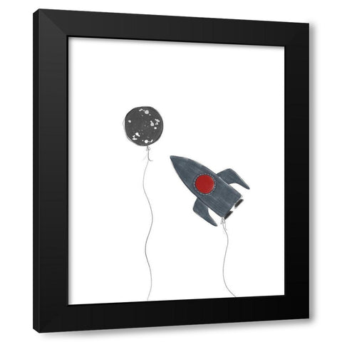 Spaceship Balloons Black Modern Wood Framed Art Print with Double Matting by Straatsma, Leah