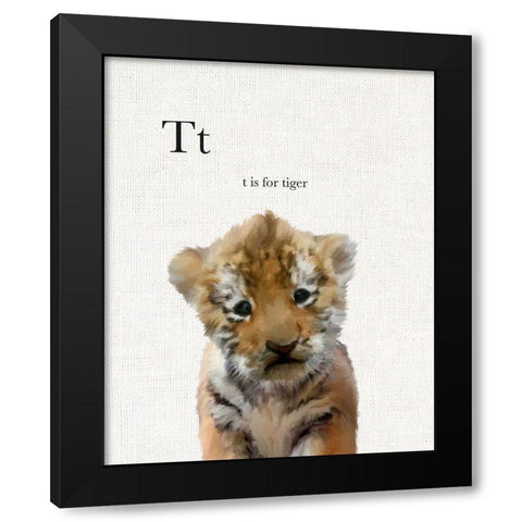 Baby Tiger Linen Black Modern Wood Framed Art Print by Straatsma, Leah