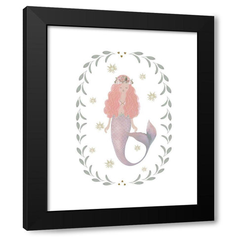 Pink Mermaid Black Modern Wood Framed Art Print by Straatsma, Leah