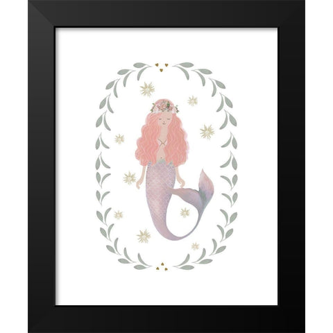 Pink Mermaid Black Modern Wood Framed Art Print by Straatsma, Leah
