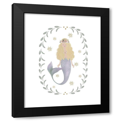Mermaid Garland Purple Tail Black Modern Wood Framed Art Print by Straatsma, Leah