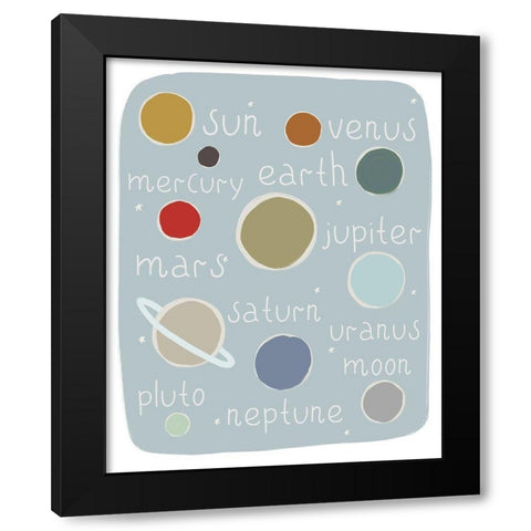 Planets Circles and Stars Black Modern Wood Framed Art Print by Straatsma, Leah