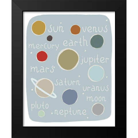 Planets Circles and Stars Black Modern Wood Framed Art Print by Straatsma, Leah