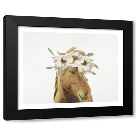 Floral Horse Black Modern Wood Framed Art Print with Double Matting by Straatsma, Leah