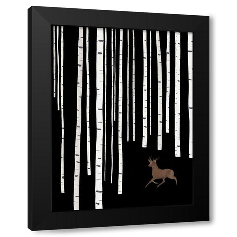 Deer In Birch Woods Black Modern Wood Framed Art Print by Straatsma, Leah